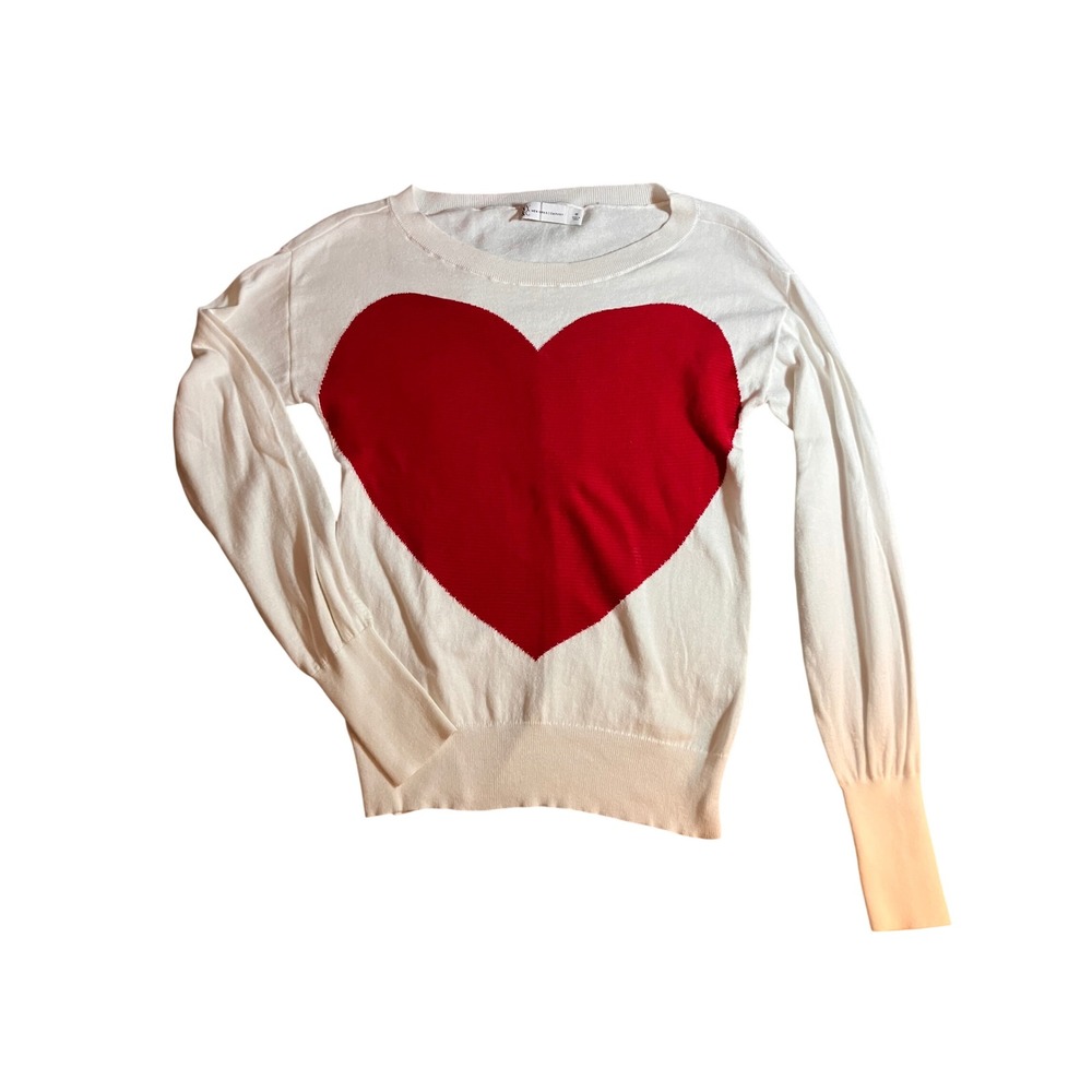 NY‎ & Company Womens Cream Red Heart Long Sleeve Sweater M Valentines Love